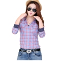 New women shirts fashion girl Plaid shirts cotton Slim tops long sleeve shirts plus size girl