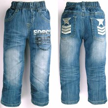 2-6 Years Teen Boy Denim Trousers letter printed elastic waist Kid Jeans Star embroidery Children Christmas gift New 2015 MH9324