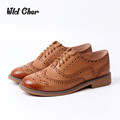 Women Genuine Leather Flats Shoes lace up Wax Skin Female Bullock Shoes Lady Flats Oxford Shoes