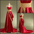 Real Picture Dubai Arabic Kaftan Long Elegant Prom Dresses to Party Red Gold Beaded Plus Size