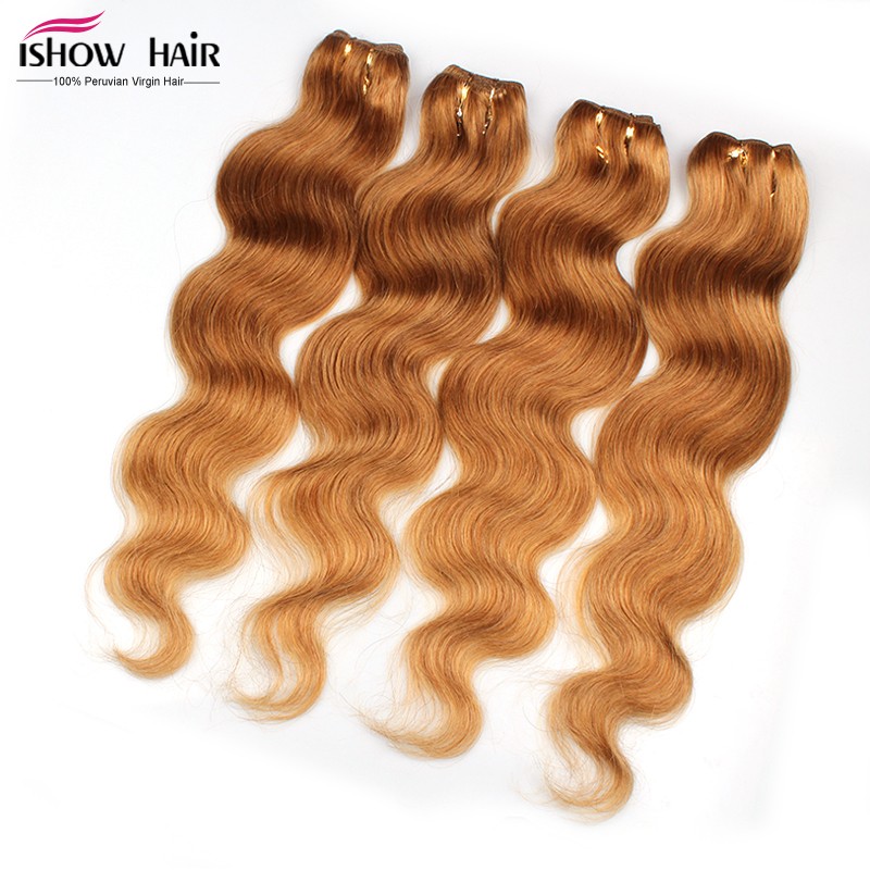 Image of 5A Peruvian Virgin Hair Body Wave 4 Bundle Deals Honey Blonde Human Hair Extensions 62-66G/Pcs 14-30Inches,No Tangle,No Sheding