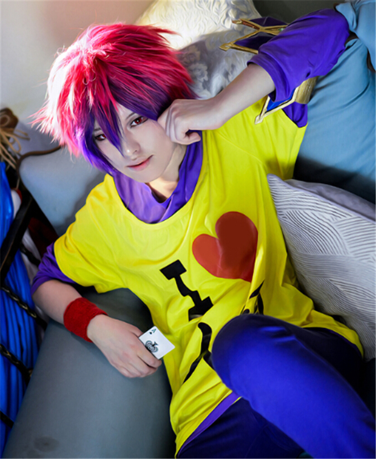 Sora Cosplay Wigs No Game No Life Cheap Synthetic Hair Anime Wig Red Mixed Purple Styled Costume Wigs