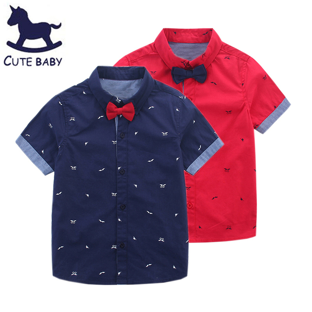 Новый 2016 мальчики футболки Лето детская одежда дети с коротким рукавом рубашки с воротником галстук прекрасный борода рубашка младенца 2-10A