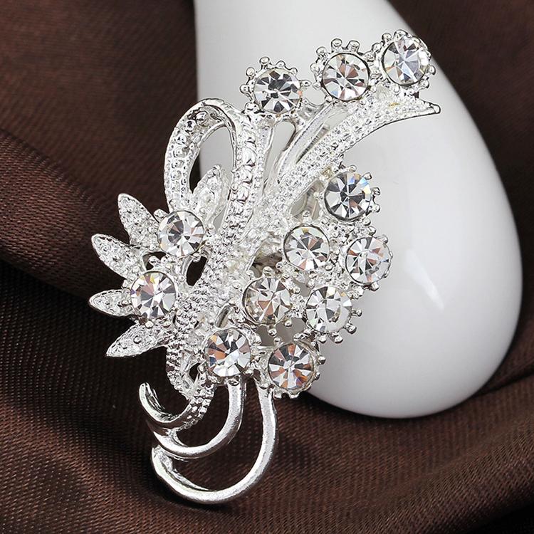 Image of Women Fashion Accessories Elegant Delicate Rhinestone Silver Plated Flower Brooches Collar Pins Sweater Decoration YBRH-0217