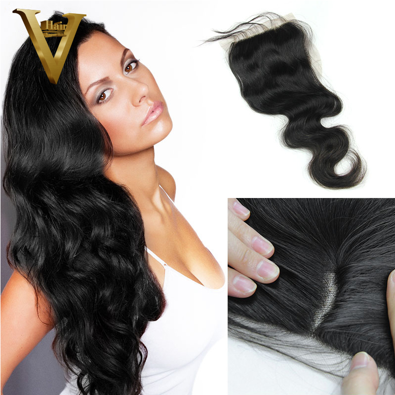 Image of Brazilian Body Wave Lace Closure Cheap Unprocessed Lace Closure Brazilian Middle Parting Free Parting Invisible Base Closure