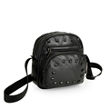 Trendy Sheepskin Patchwork Handbag Women Fashion Rivets Black Shoulder Bag Solid Color Casual Crossbody
