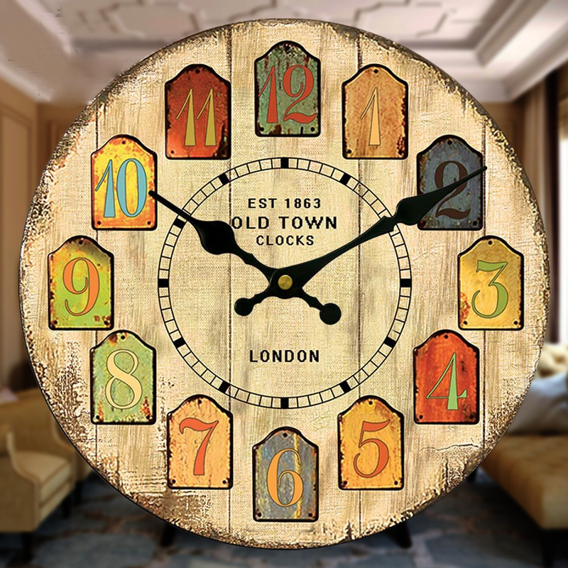 Free Shipping Large Vintage Wooden Retro Wall Clock Watch Rustic Shabby Chic Kitchen Home Decorative Antique Art Design