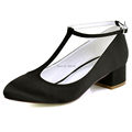 FC1616 Shoes Woman White Black Closed Toe Block heel Low Comfort Heel TStrap Satin Bride Lady