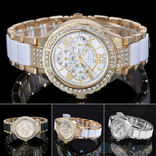 Women s Fashion Roman Numerals Rhinestone Alloy Analog Quartz Dress Wrist Watch 4KNR