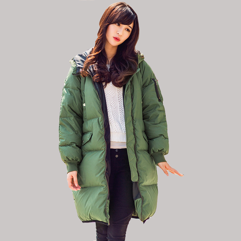 2016 Duck Down Jacket  Women Long Winter New Korean Simple Hooded Thick Coat Female Big Pocket Warm Parkas manteau femme JY-1154
