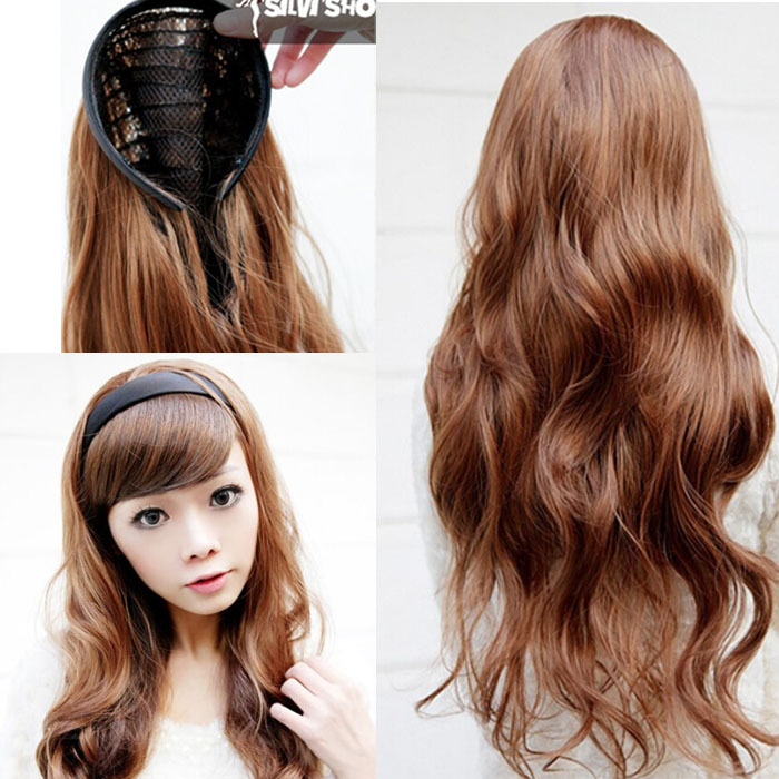 Image of 8 colors available half wig for women hair wigs synthetic material black headband wig wavy style 70cm long 130g/pc good quality