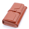 Large Capacity Ladies Wallet Retro Bunished Cowhide Korean Style Long Billfold Women Solid Color High Quality