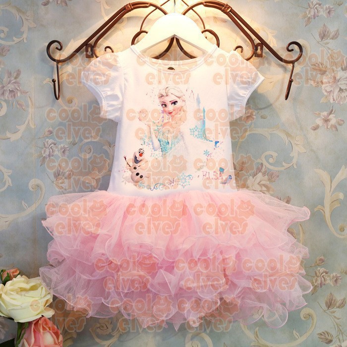 2014 NEW Custom-made Movie Cosplay dress summer girl dress Costume Princess Elsa Dress from Frozen for Children dress AQZ057