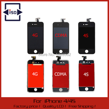 20 pcs free shipping LCD Display For iPhone 4,4s with Glass Touch Screen Digitizer Replacement black and white