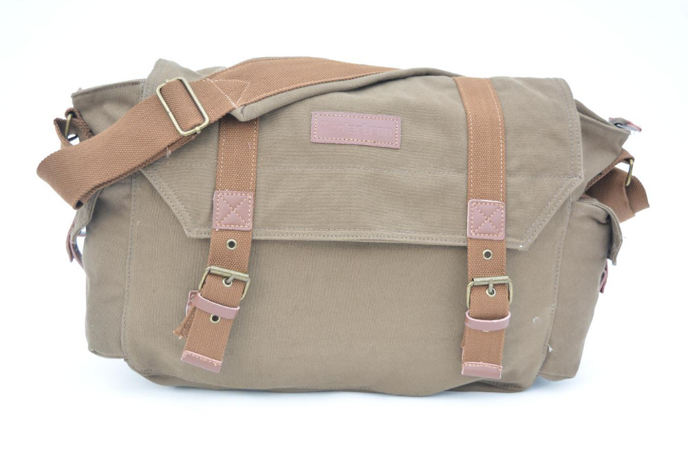 Free shipping 2015 New arrival canvas bags with genuine leather straps vintage fabric messenger bag with internal camera box