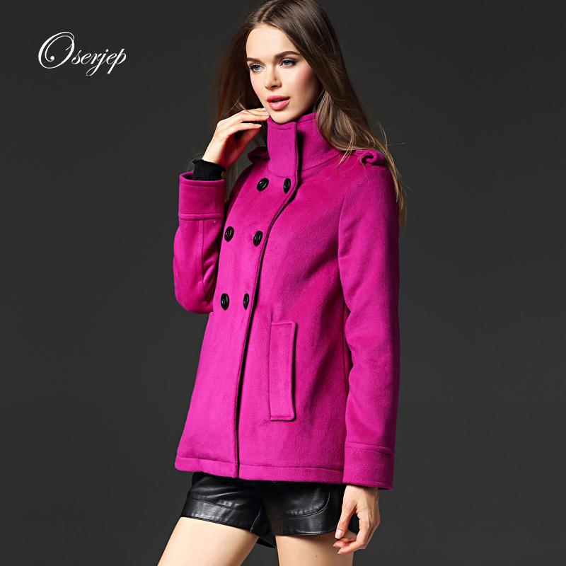 Oserjep Winter Wool Woolen Coat Women Purple Double-breasted Elegant Overcoat For Women Stand Collar Dovetail Manteau Femme