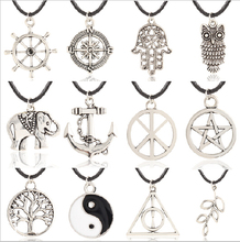 Wholesale Compass Rudder Owl Elephant  Tree Foliage Retro Geometric Pattern Pentagram Pendant Necklace Best Jewelry For Women