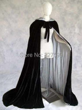 Free shipping New Black Velvet Lined in Silver Satin Cloak Gothic Wicca Robe Medieval Witchcraft Larp