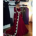 Arabic Dark Red Velour Evening Dress 2017 Long Sleeves Appliques Saudi Arabia Formal Evening Gown vestido