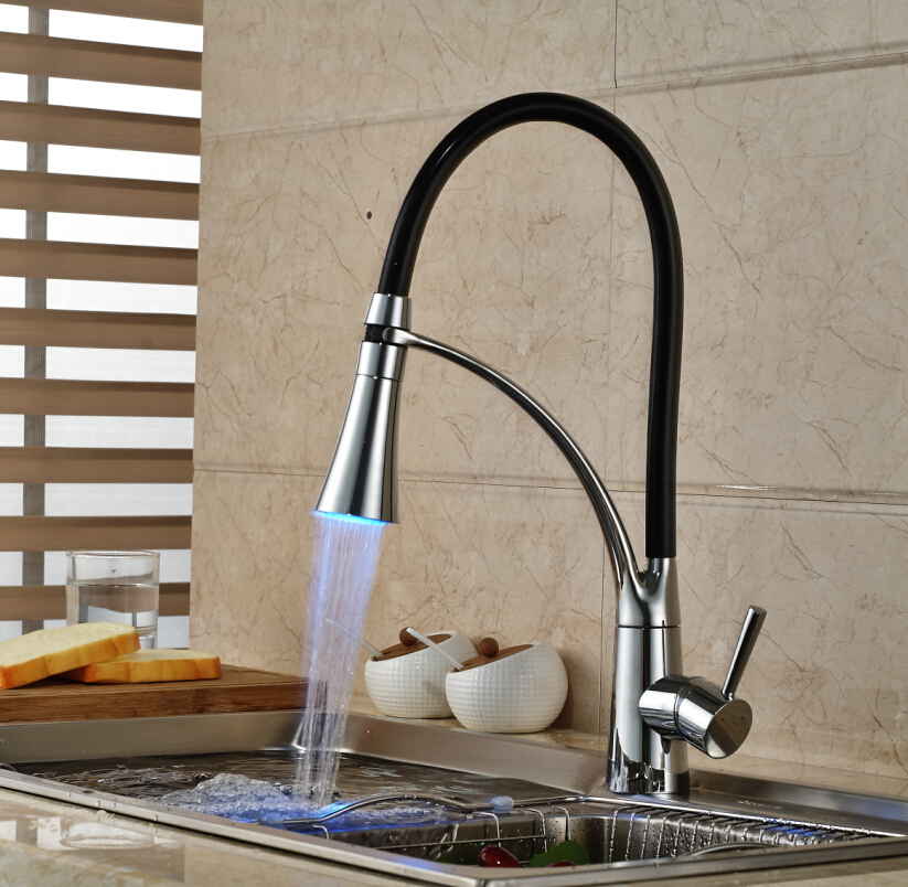 Luxury Chrome Brass Finished LED Modern Finished Pull-out kitchen faucet Deck Mounted Mixer tap Luxury Chrome Brass Finished LED Modern Finished Pull-out kitchen faucet Deck Mounted Mixer tap