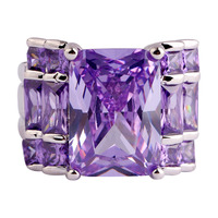 lingmei Wholesale Noble Unisex Emerald Cut Tourmaline Amethyst AAA Silver Ring Size 7 8 9 10 For Fashion Jewelry Free Shipping