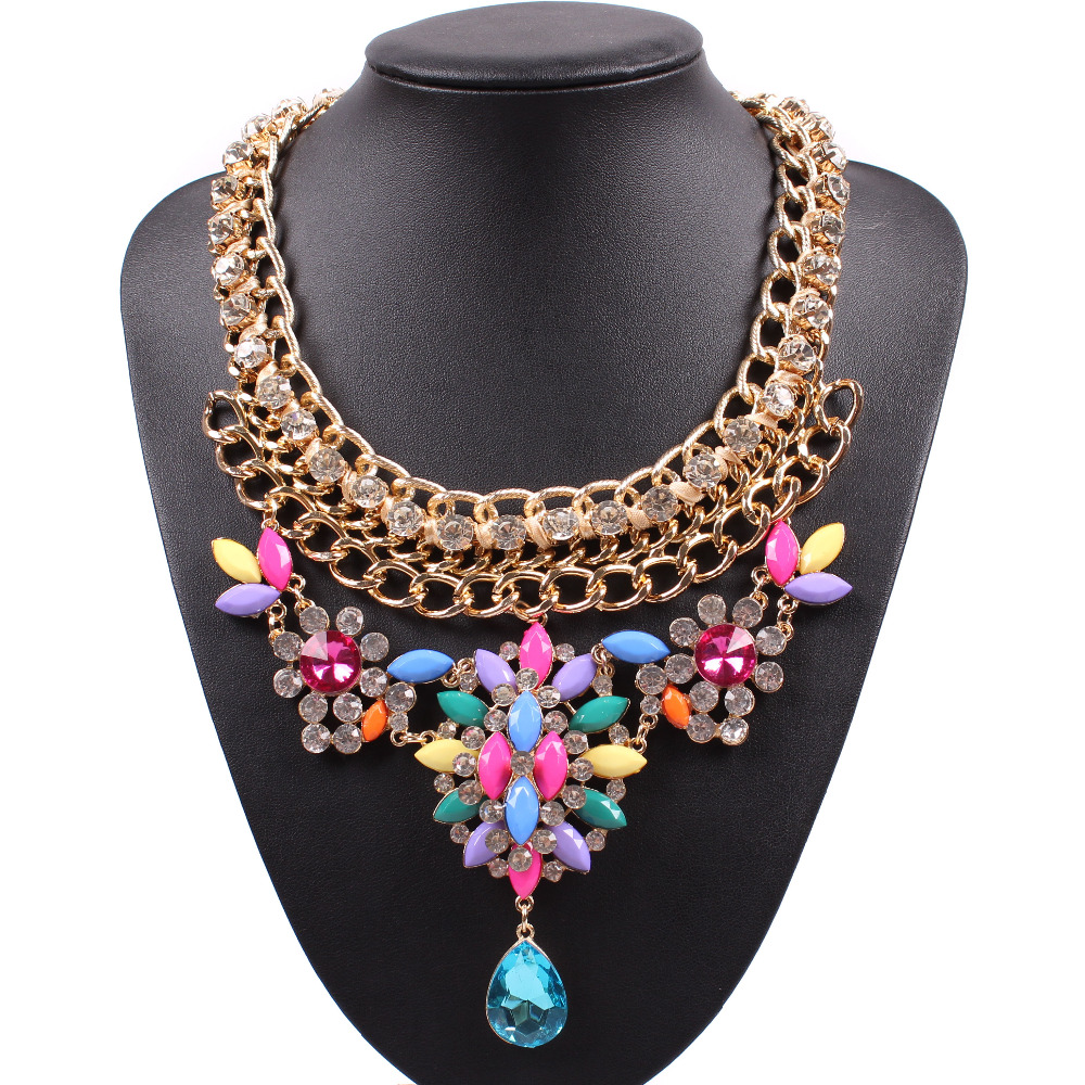0 : Buy 2016 New Gold Chain Chunky Hot Sale Crystal Flowers Necklace & Pendant ...