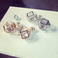 New Fashion Gold and Silver Hollow Out Double Side Zircon Stud Earrings For Women Fine Wedding