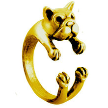 Cute Animal Wrap Rings Jewelry Handmade Antique Gold French Bulldog Dog Ring Adjustable Wedding Rings