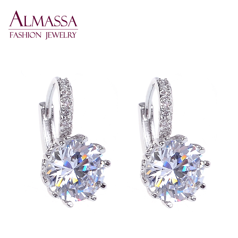 Image of 2015 Trendy Women Crystal Jewelry White Gold Plated Dazzling AAA+ Cubic Zirconia Diamond Wedding Earrings Stud Bijoux Wholesale