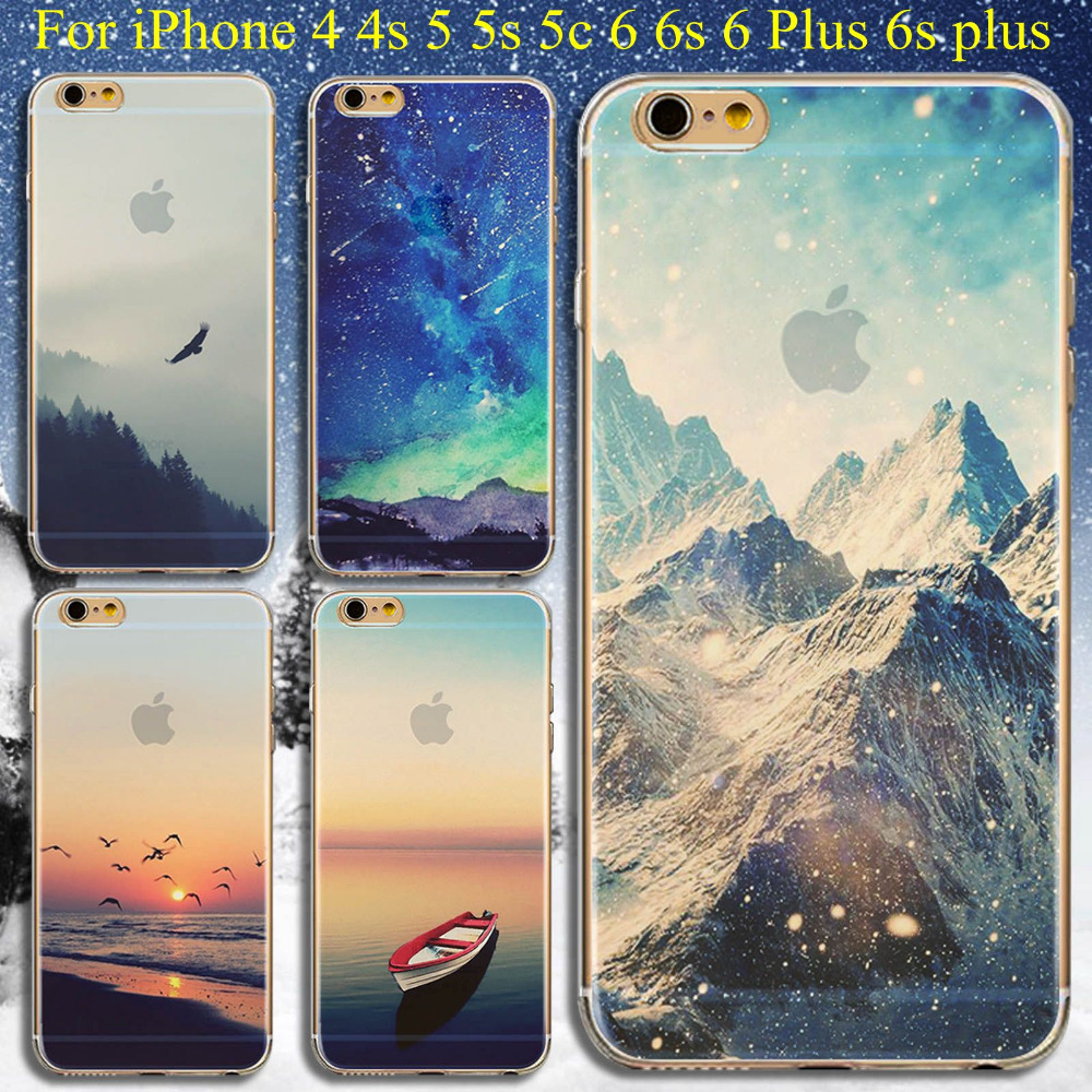 Image of Back Cover For Apple iPhone 4 4s 5 5s 5C 6 6s 6 Plus 6s plus Mountain Boat Landscape Soft Silicon Transparent TPU phone case