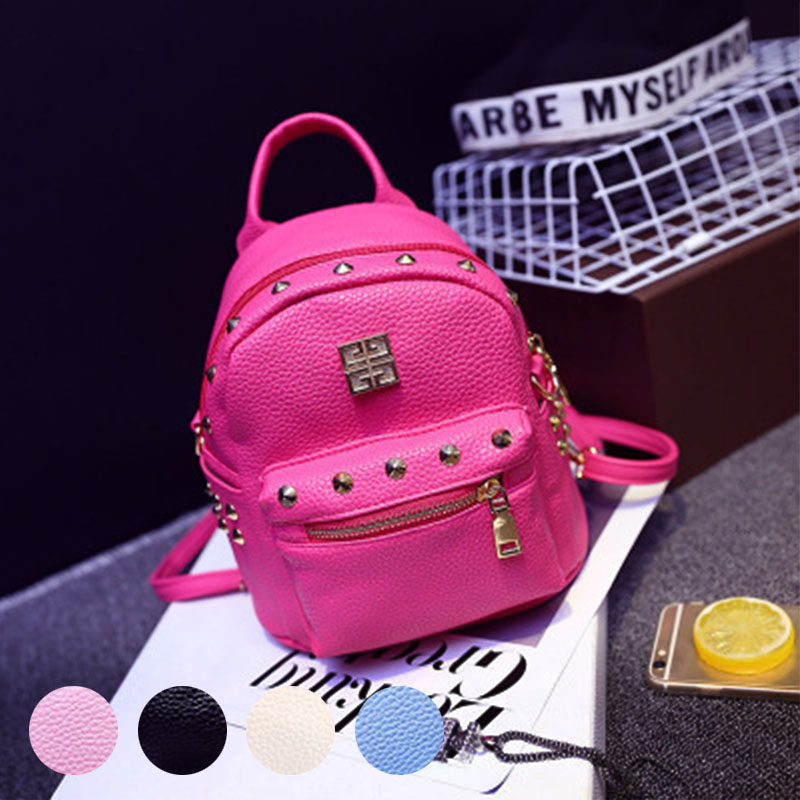 Image of 2016 New Hot Canvas Backpack Female Preppy Women Girl Middle School Students Bag Solid Rivet Travel Shopping Backpack