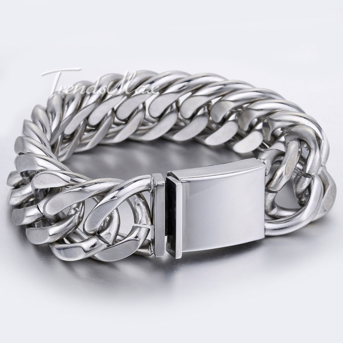 20mm Heavy Mens Chain Boys Silver Gold Tone Cut Curb Link 316L Stainless Steel Bracelet Customized