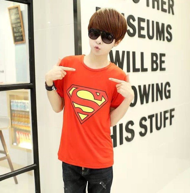 new 2015 summer short sleeve O-Neck Superman print...