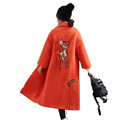 2016 New Winter Elegant Woolen Coat Women Cute Cartoon Deer Pattern Slim Thicken Warm Long section