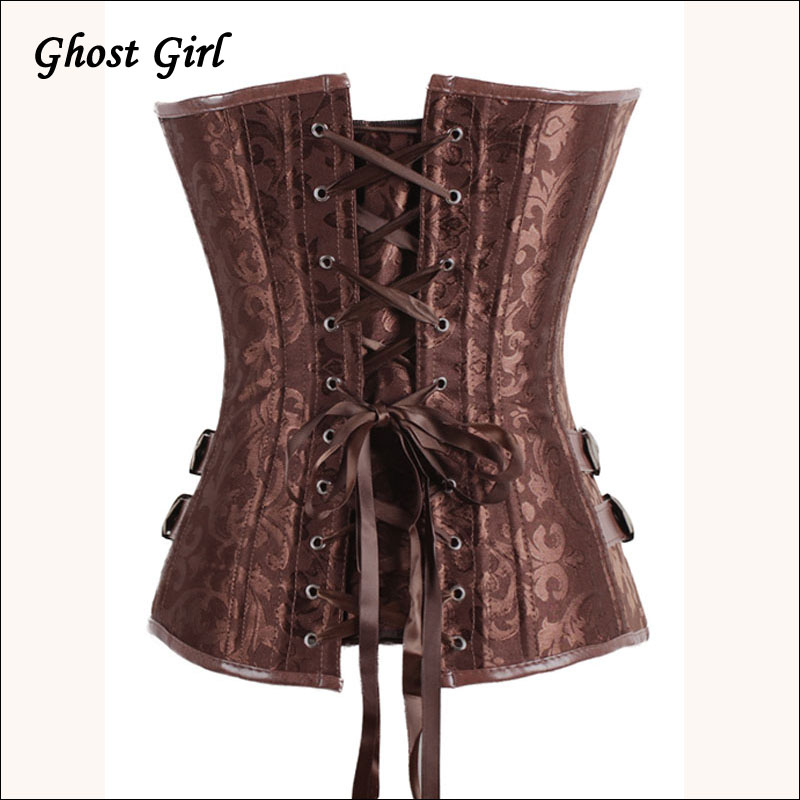 2015 Gothic Clothing Sexy Brown Steel Bone Corset Steampunk Waist Training Corsets And 