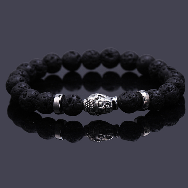 Pulseras mujer black Lava stone buddha beads bracelet elastic charm bracelet rope chain Natural stone for men and women jewelry