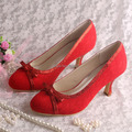 Custom Handmade Lace Bridal Shoes Red 6 5CM Heel Female Footwear Spring Autumn Size 38