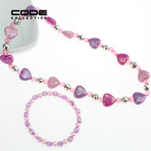 Classic Candy Color Children Necklace Jewelry Set Simulated Pearl love Heart Girl Kids Baby Necklace Bracelet Set