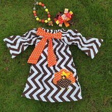 girls fall dresses girls dresses turkey dress kids brown wave dress thanksgiving party dress with necklace
