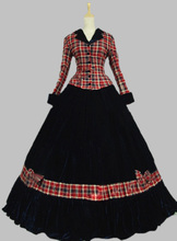 Pink Civil War Ball Gown Dress Tartan Velvet Reenactment Clothing Theatre Wear