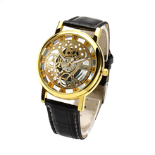 Caliente! nuevos hombres de la venta de reloj de cuero Skeleton hombres del reloj del deporte ahueca hacia fuera el reloj relogio masculino envío gratis