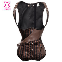 Brown/Black Striped Steampunk Corsets et Bustiers Sexy Women Burlesque Waist Training Vest Corset Steel Boned Underbust Corselet