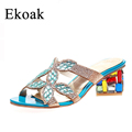 Ekoak New 2016 Summer Fashion Women High Heels Sandals Party Shoes Woman Rhinestone Cut outs Floral