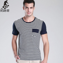 new man 2014 t shirt famous brand striped slim elastic cotton o-neck shirts gym sportswear men clothing breathable  younger soft