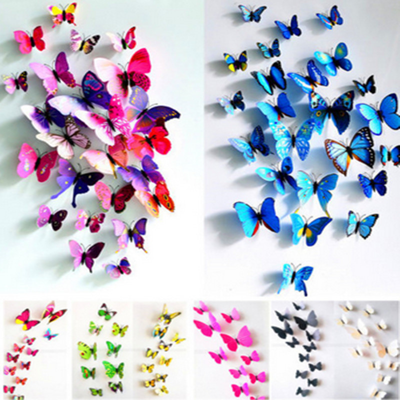 Image of (1 set. = 12 pcs)Free shipping A beautiful art design 3d Butterfly Tatoos 9 color Wall Sticker Home Decoration Adesivo Parede