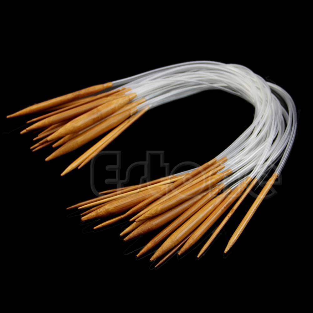 Image of New 16" Smooth Nature 18Pairs Circular Bamboo Carbonized Knitting Needles Set