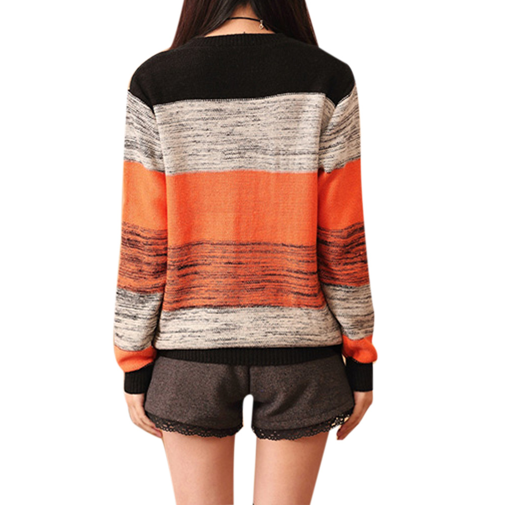 >Female striped turtleneck sweater round neck long sleeved shirt color loose sweater<3