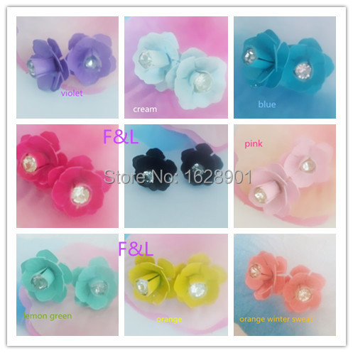 13 colors available 2014 New Fashion Small Cute Rose Flower Crystal Stud Earring Wholesale