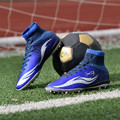 Newest mens superfly soccer shoes high ankle TF deep Royal Blue Metallic Silver football boots sock