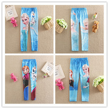 New 2015 Girl Pants Girls Cartoon Leggings Toddler Elsa Anna Leggings For 2 9Y Children Trousers